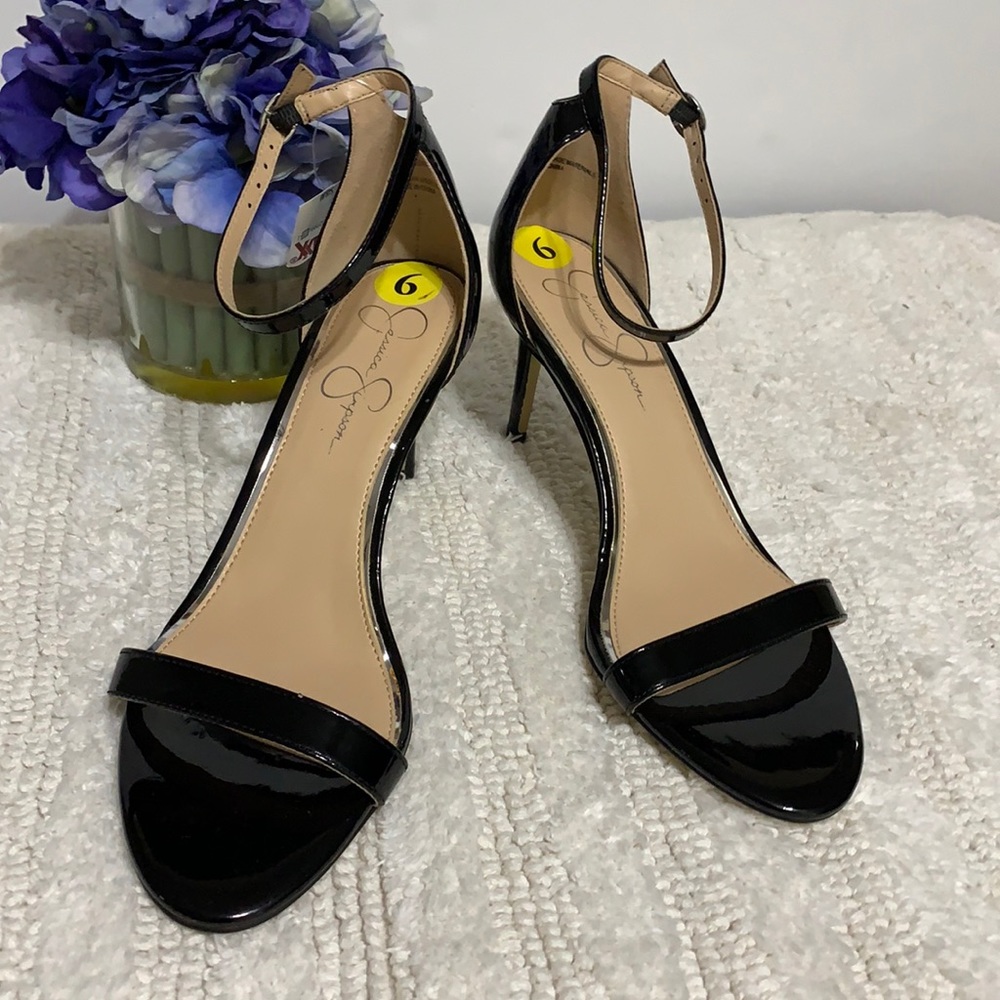 Jessica Simpson Endeena Black Patent Strappy Heels - 9